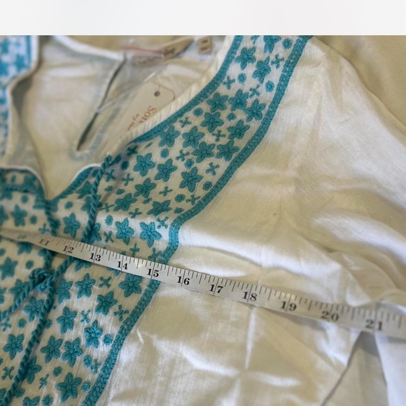 NWT |Soft Surroundings| Boho Midi Dress in White with Blue Floral Embroidery Med - Picture 9 of 10